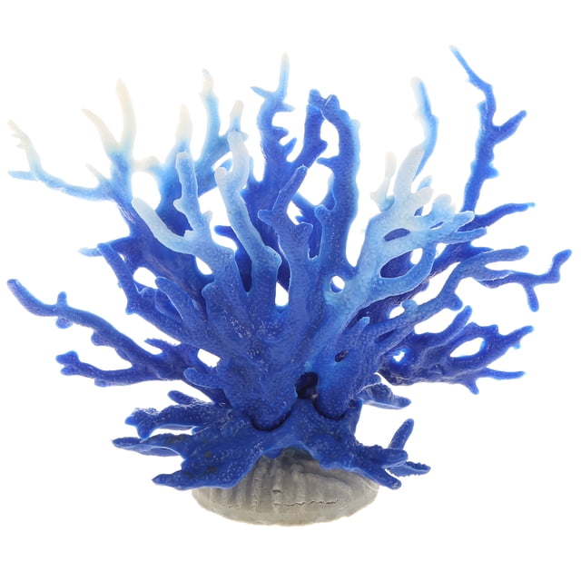 Decoración de arrecife de coral, mini decoración de coral sintético para decoración de acuario, azul blanco, 6.5 x 5.83 pulgadas