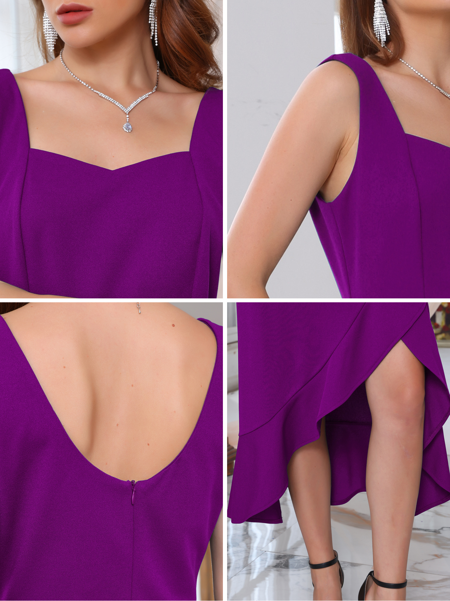 DARING DIVA Women's High Low Cocktail Elegant Ruffles Split Hem Dress M Purple