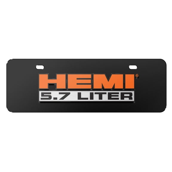 HEMI 5.7 Liter 3D Logo 12" x 4.25" European Look Black Half-Size Stainless Steel License Plate