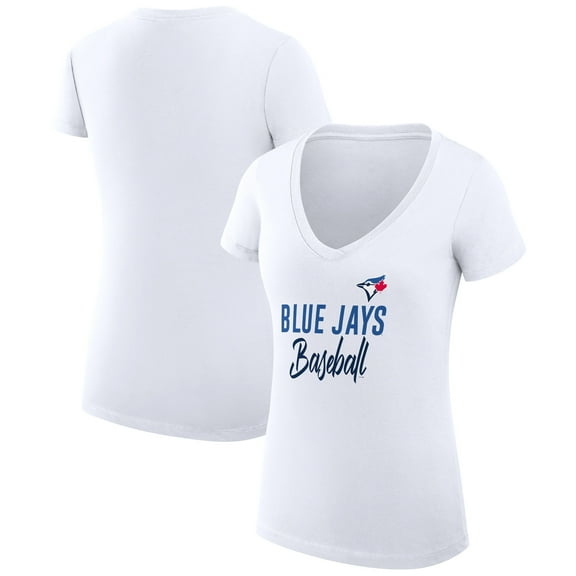 Women's G-III 4Her by Carl Banks  White Toronto Blue Jays Team Graphic V-Neck Fitted T-Shirt