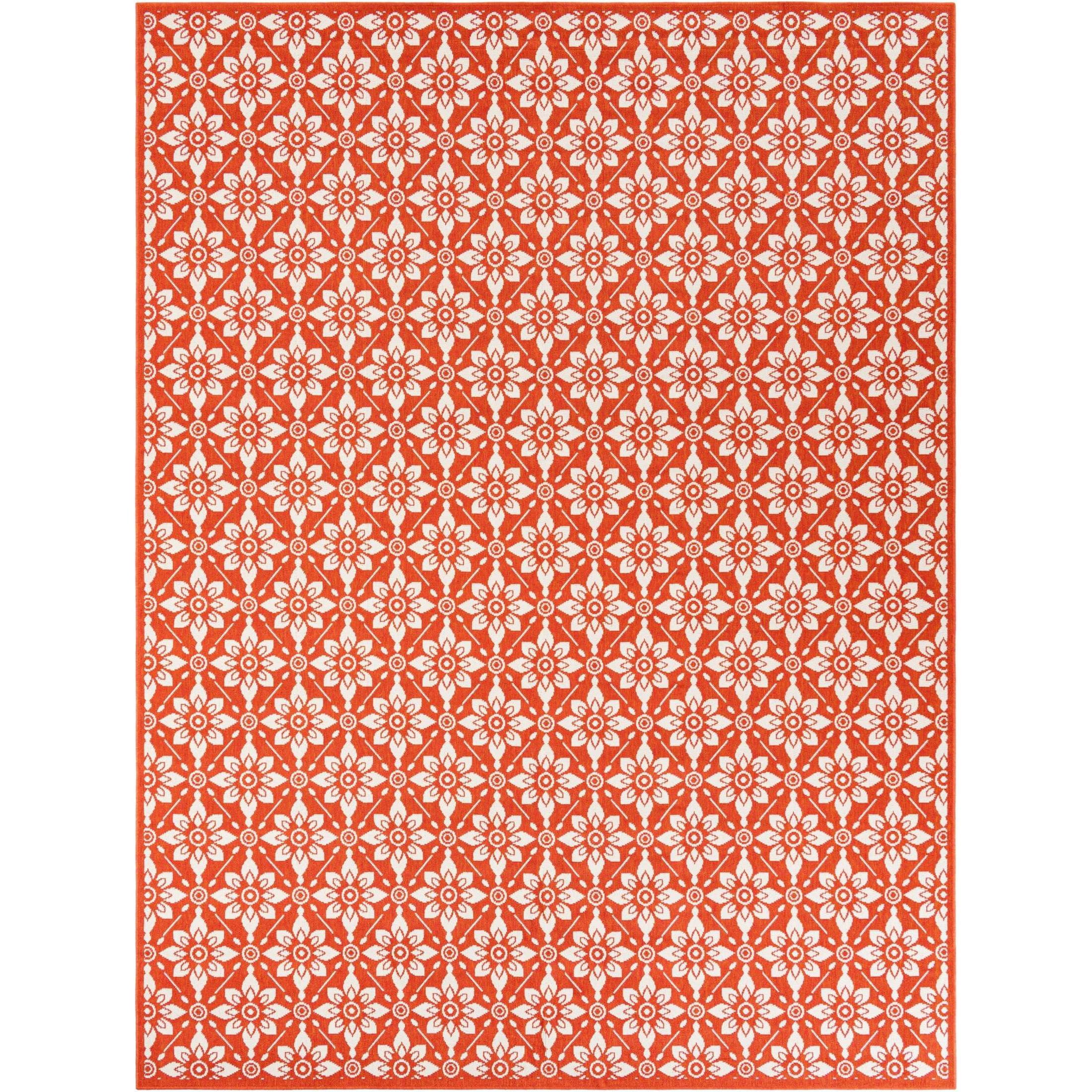 Unique Loom Outdoor Trellis Collection Area Rug - Tiles (9' x 12' Rectangle Rust Red/Ivory)