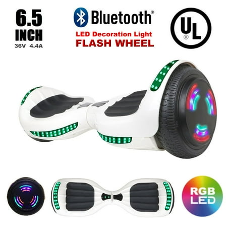 UL 2272 Certified Hoverboard 6.5" Bluetooth Speaker with LED Flash Wheel Self Balancing Wheel Electric Scooter - White