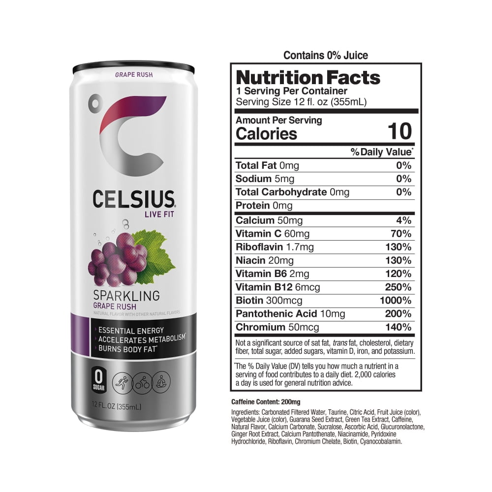 CELSIUS Sparkling Grape Rush Energy Drink Can 12 fl oz - 3 count