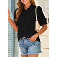 thumbnail image 3 of Camisa Dokotoo de manga corta con cuello en V para mujer, primavera y verano, negra, 3 of 8
