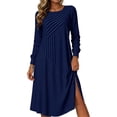 thumbnail image 2 of Omexry Work Dresses for Women Women's Fashion And Leisure Splicing Long Sleeve Round Neck Loose And Comfortable Dress, 2 of 7