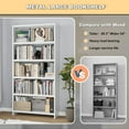 thumbnail image 5 of 5-Tier Bookshelf, White Bookshelf with Storage Shelves, Metal Bookshelves, 69" Tall Bookcase for Living Room, Library, Office, Bedroom, Including Book Stopper,Simple Assembly, 5 of 6