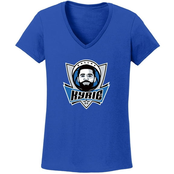 Blue Kyrie Irving Mavericks Mavs Logo LADIES V-NECK T-shirt