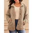 thumbnail image 6 of Women's Quilted Jacket Casual Winter Open Front Button Down Puffer Coat Outwear Cardigan Khaki L, 6 of 8