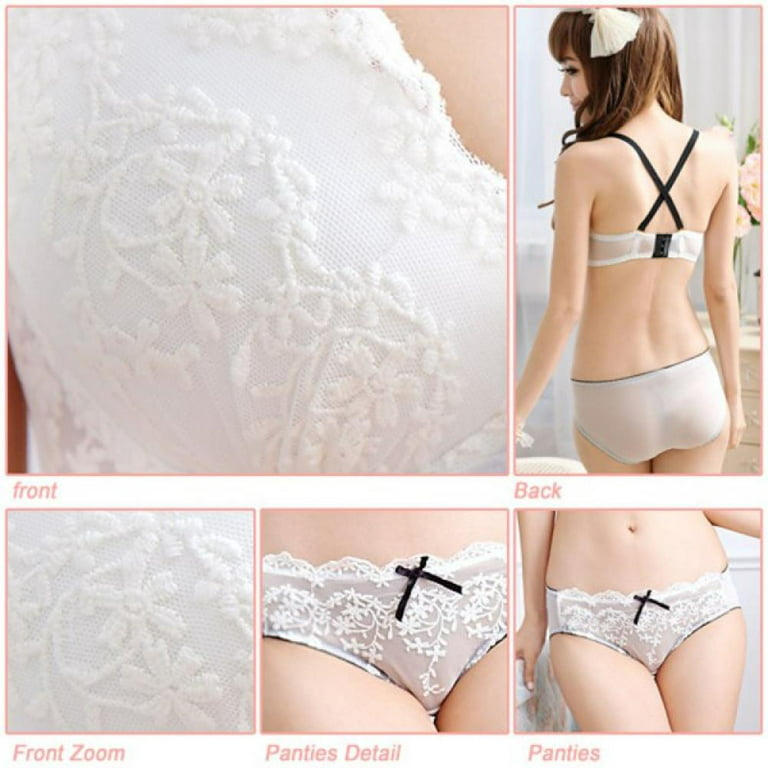 Push Up Lace Bra + Panties Sets Gather Women Lace Bra Set Solid Padded  Underwire Bralettes + Mid Waist Briefs Suits 
