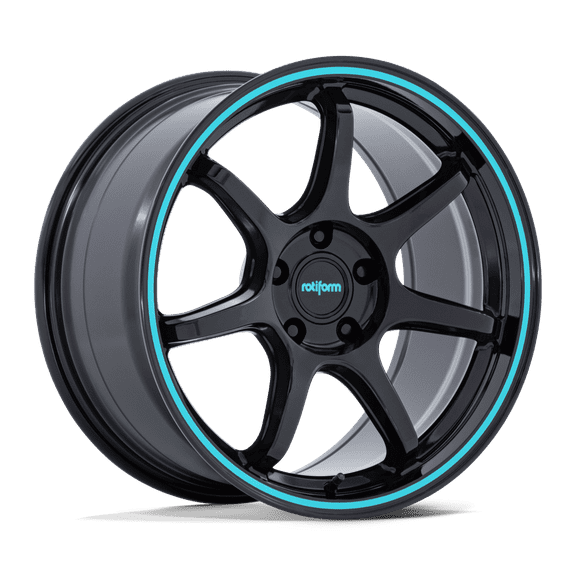 19x9.5 Rotiform RC208 BPU Gloss Black W/ Teal Stripe Wheel 5x112 (30mm)
