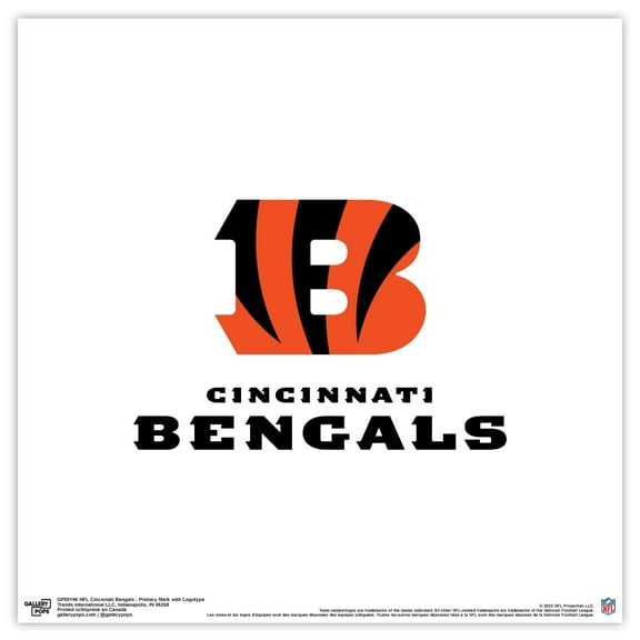 Gallery Pops NFL Cincinnati Bengals - Primary Mark Logotype Wall Art, Unframed Version, 12" x 12"