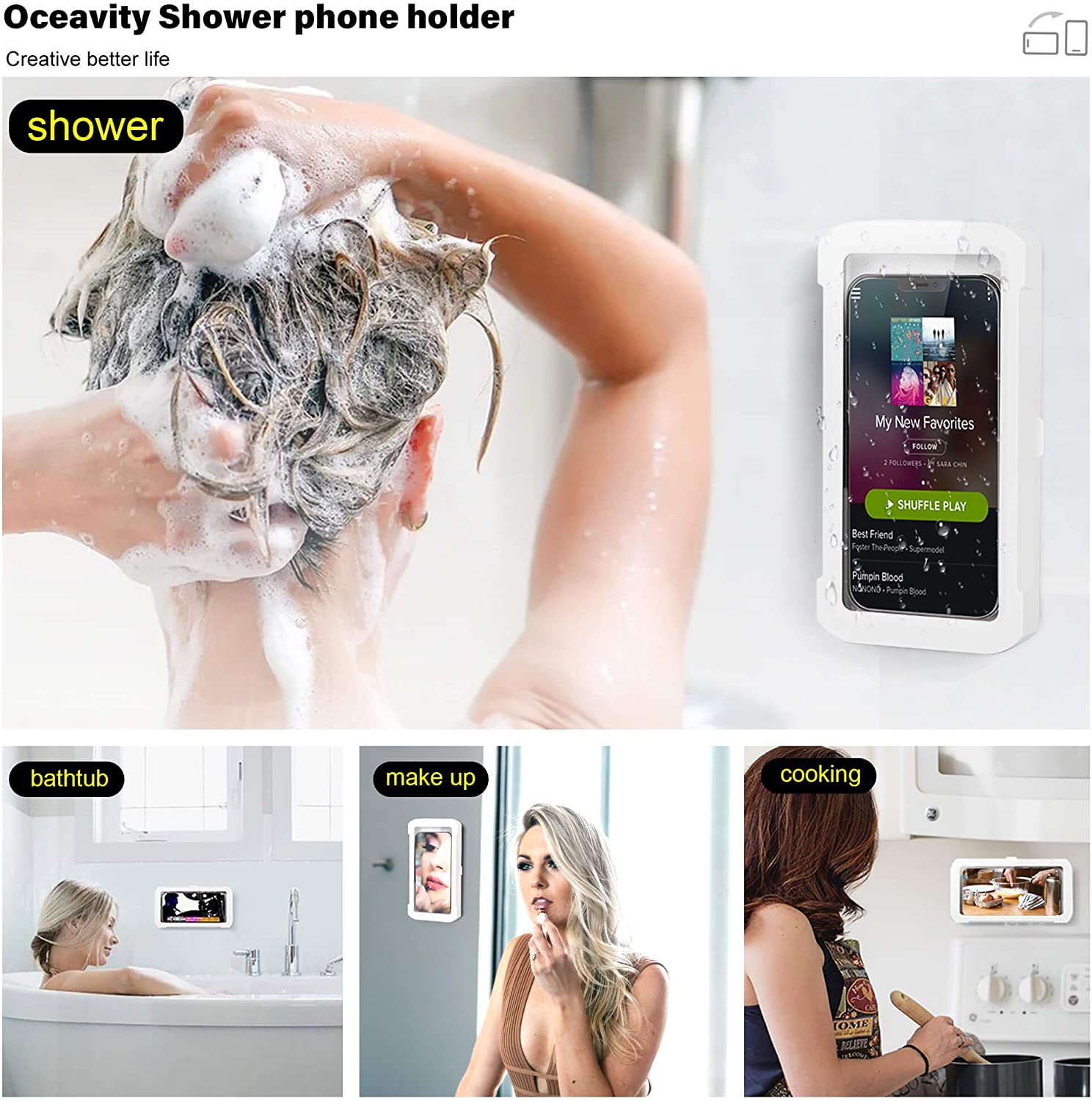 Phone Holder Waterproof 360Â° Rotation, Mirror/Wall Mount Phone Holder for Bathroom Bathtub - image 2 of 4