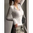 thumbnail image 5 of KelaJuan Women's Spring Autumn Knit T-shirt Long Sleeve Solid Color Button Up Ribbed Tops, 5 of 6