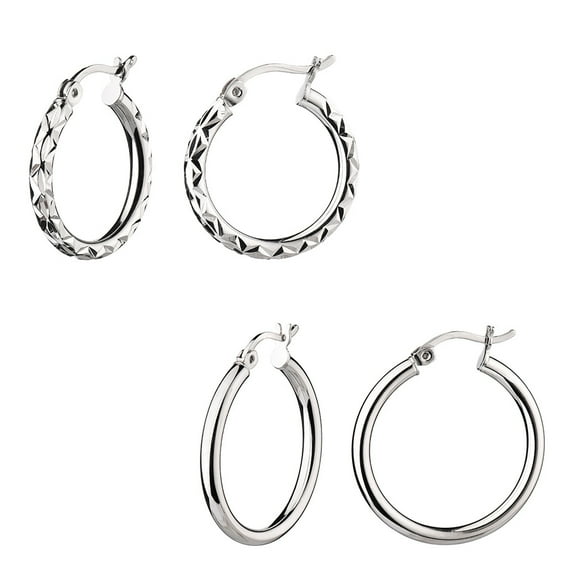 Sterling Silver Small Hoop Earrings Set of 2