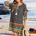 thumbnail image 5 of Women's Casual Summer Dress Boho V Neck 3/4 Sleeve Babydoll Floral Print Flowy Side Split Beach Dress B-Black, 5 of 9
