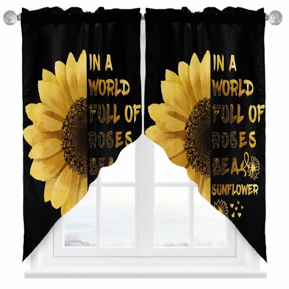 Swag Curtain Valances Yellow Sunflower Swag Valances for Kitchen Windows You Are My Only Sunshine Black Short Topper Curtains Valance Tier Pair for Kitchen Bedroom Living Room Bathroom 28"x36"