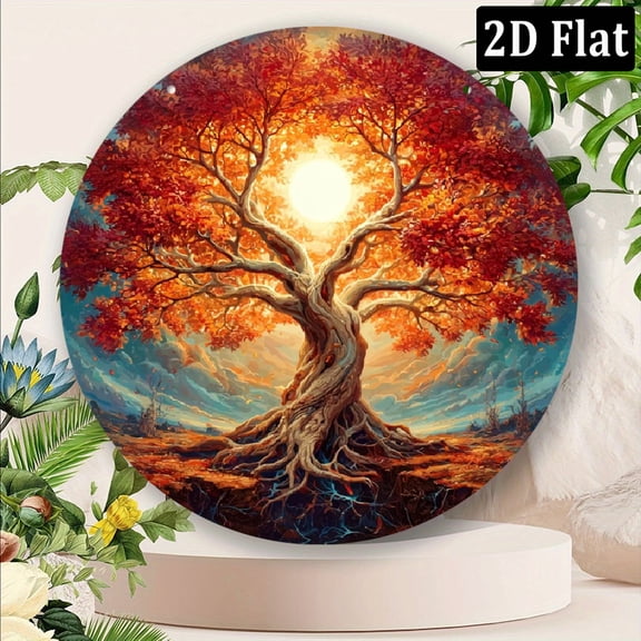 2D Flat, 1pc 8x8 Inch Aluminum Tree of Life Wall Art - Vibrant Sunrise Design with Colorful Foliage, Perfect for Birthdays, Mother's Day, Easter Home Office Decor, Gift Wall Art Tree Of Life Des