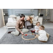 Dwelke Fluffy Shag Area Rugs Soft Fuzzy Shaggy Rugs for Girls Bedroom Kids Room Carpet Furry Throw Dorm Rug , 4'x6',Gray