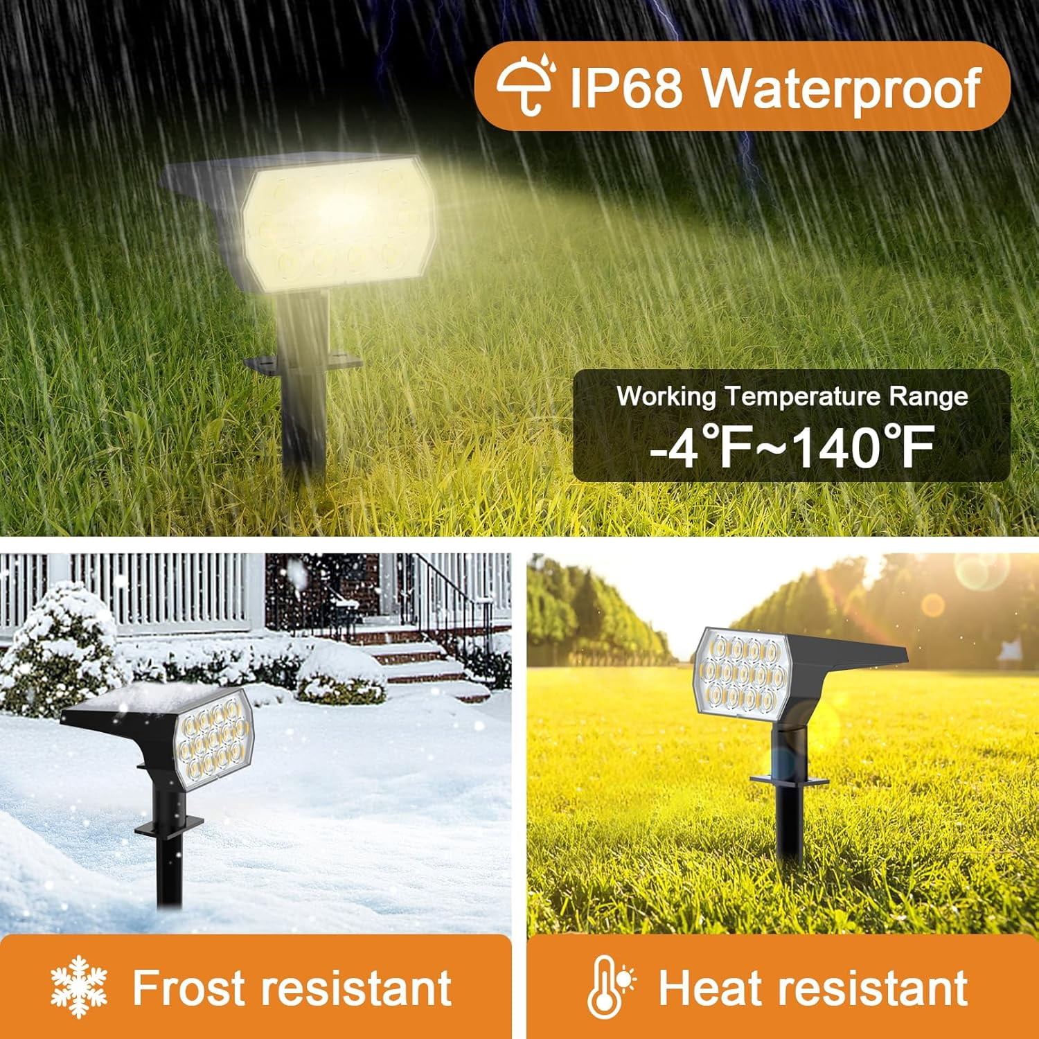 Solar Spot Lights Outdoor, [10 Pack/52 LED/3 Modes] Solar Landscape Spotlights, Solar Powered Security Lights, IP68 Waterproof Wall Lights for Outsides Walkway Yard Garden Driveway(Warm White)