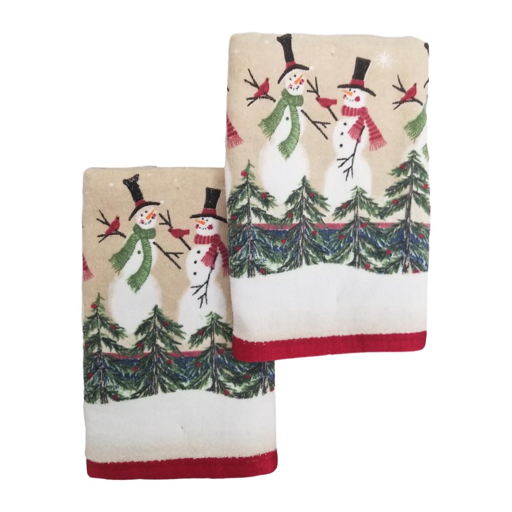 Avanti Christmas Tall Smowman with Trees Hand Towel Set, 2 Plush Towels