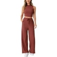 thumbnail image 2 of INSPIRE CHIC Women's 2 Piece Casual Sets Crew Neck Sleeveless Cropped Tank Wide Leg Pants Summer Lounge Set, 2 of 4