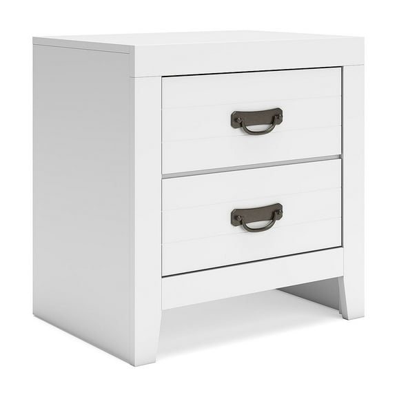 Signature Design by Ashley Binterglen White Modern Farmhouse 2-Drawer Nightstand with USB Charging Ports