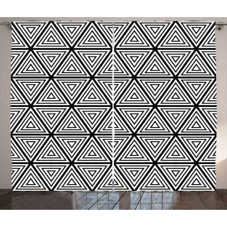 Abstract Curtains 2 Panels Set Geometric Inner Triangles Minimalist Western Expressionism Style Boho Display Window Drapes For Living Room Bedroom
