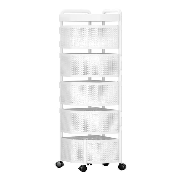 Hicess Fruit Vegetable Basket, Rotating Storage Shelves Rack, Kitchen Vegetable Storage Organizer, Fruit Basket Floor Stand Shelf Fruit Tower, 5 Tiers, Irregular Shape (White)
