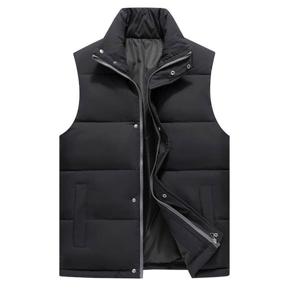 Dagegui Mens Zip Up Puffer Vest Solid Color Stand Collar Sleeveless Jacket Fall Winter Casual Warm Waistcoats Gray L