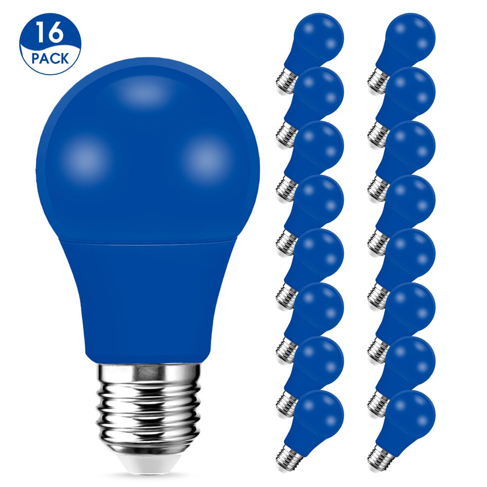 16 Pack Blue LED A19 Light Bulb 9W (60Watt Equivalent) E26 Base