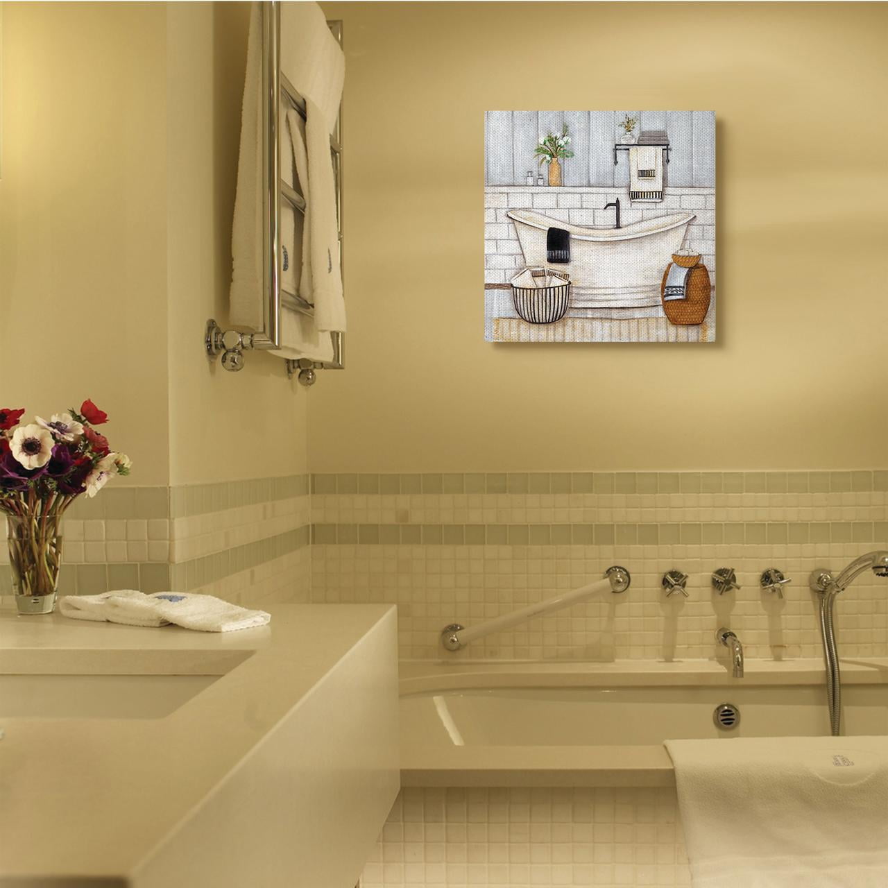 Stupell Home Décor Bathroom Farmhouse Style Tub Neutral Gray Drawing Canvas Wall Art by Yellow Café