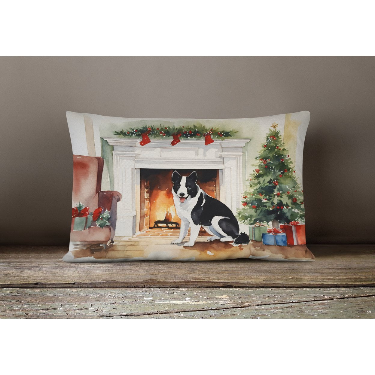 Karelian Bear Dog Cozy Christmas Throw Pillow 12 in x 16 in