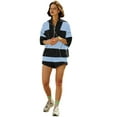 thumbnail image 3 of Women Striped Workout Set Two Piece Outfit Tracksuit Oversized Lounge Top and Shorts Sets with Pockets Black Blue XXL, 3 of 7