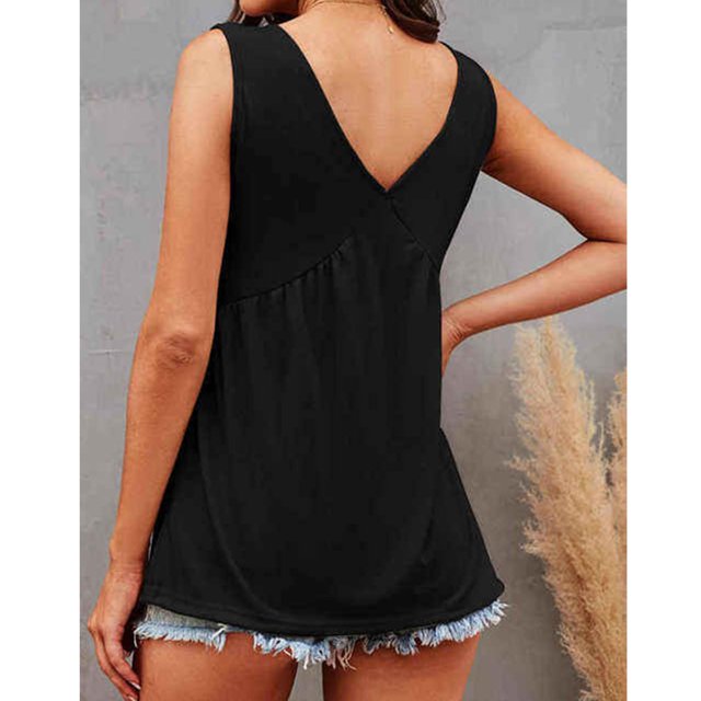 Top Sin Mangas Con Cuello En V Top Sin Mangas Top Con Volantes Para Mujer Top Sin Mangas Babydoll Top Sin Mangas Con Volantes Top Sin Mangas Con Cuello En V Ruffle Soft ANGGREK XL negro
