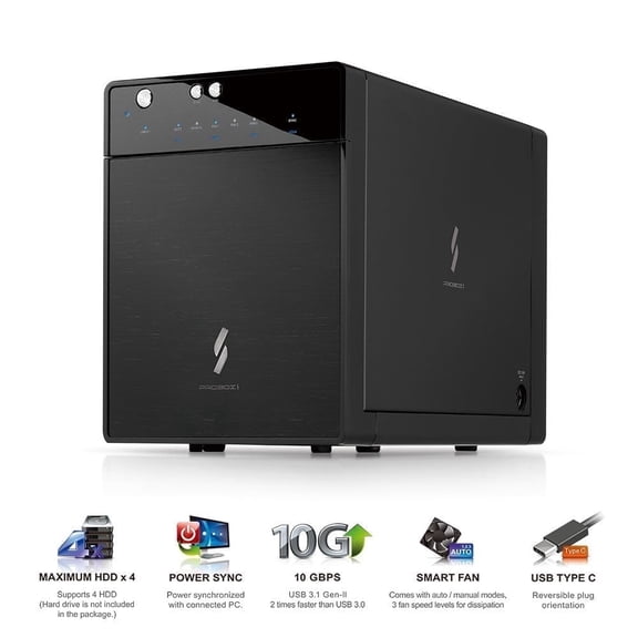 Mediasonic USB 3.2 4 Bay 3.5-inch SATA Hard Drive Enclosure DAS – USB 3.2 Gen 2 10Gbps Type C / USB-C (HF7-SU31C)