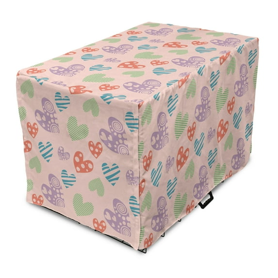 Love Dog Crate Cover, Various Ornamental Hearts in Pastel Colors Valentine's Day Themed Design, Easy to Use Pet Kennel Cover Small Dogs Puppies Kittens, 7 Sizes, Blush Multicolor, by Ambesonne