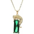 thumbnail image 1 of 14K Gold Plated Green Crystal Leopard Pendant Necklace, Women Mens Hip Hop Punk Created Emerald Panther Necklace Jewelry, 1 of 4