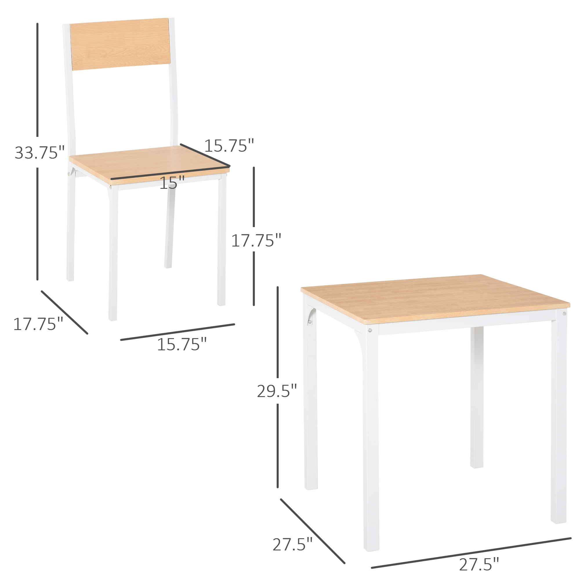 HOMCOM 3-Piece Wooden Square Dining Table Set for 2 with 1 Table and 2 Chairs, White