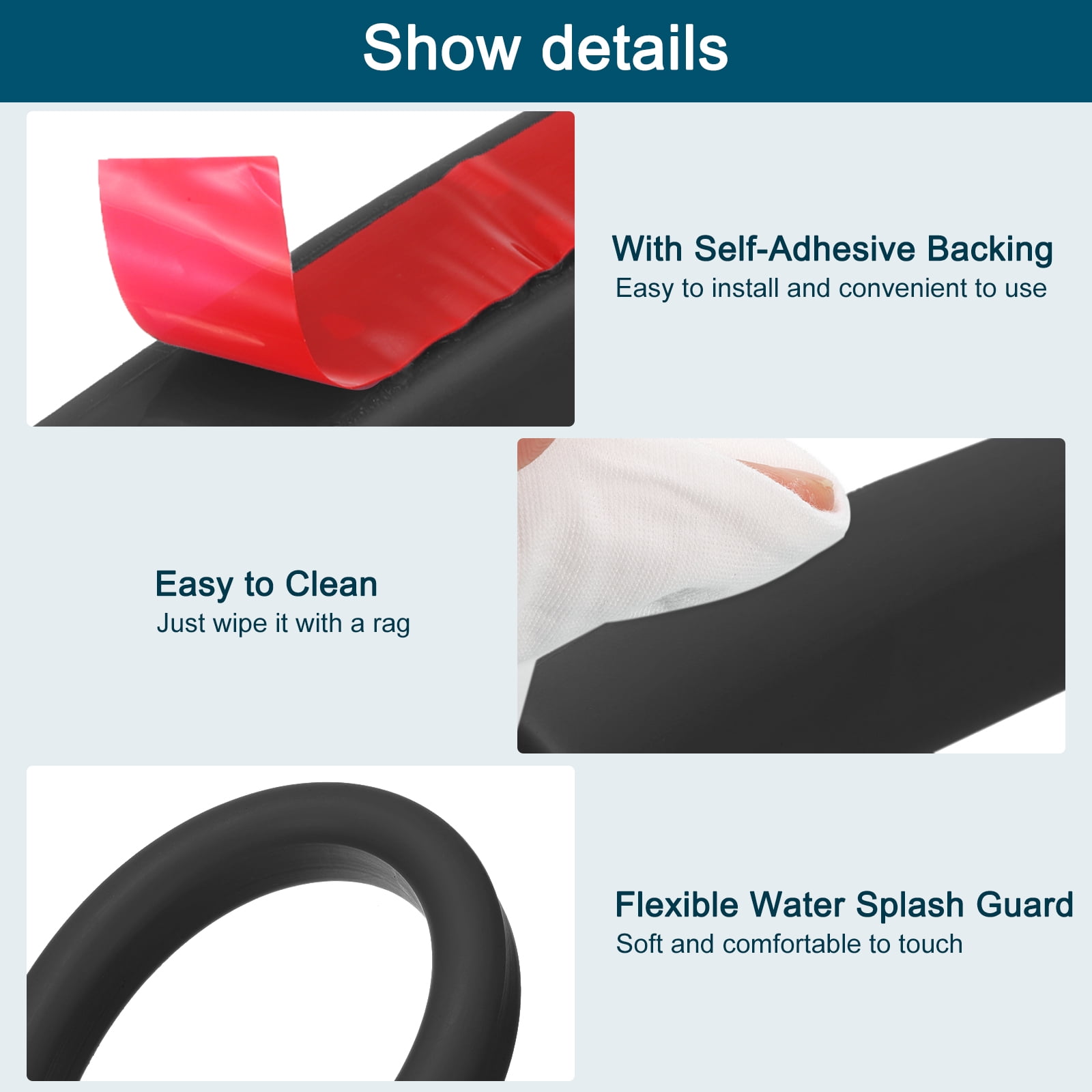 REGALWOVEN Collapsible Shower Barrier Stopper U-shape Water Guard Blocker for Wet and Dry Separation Black 98 inch
