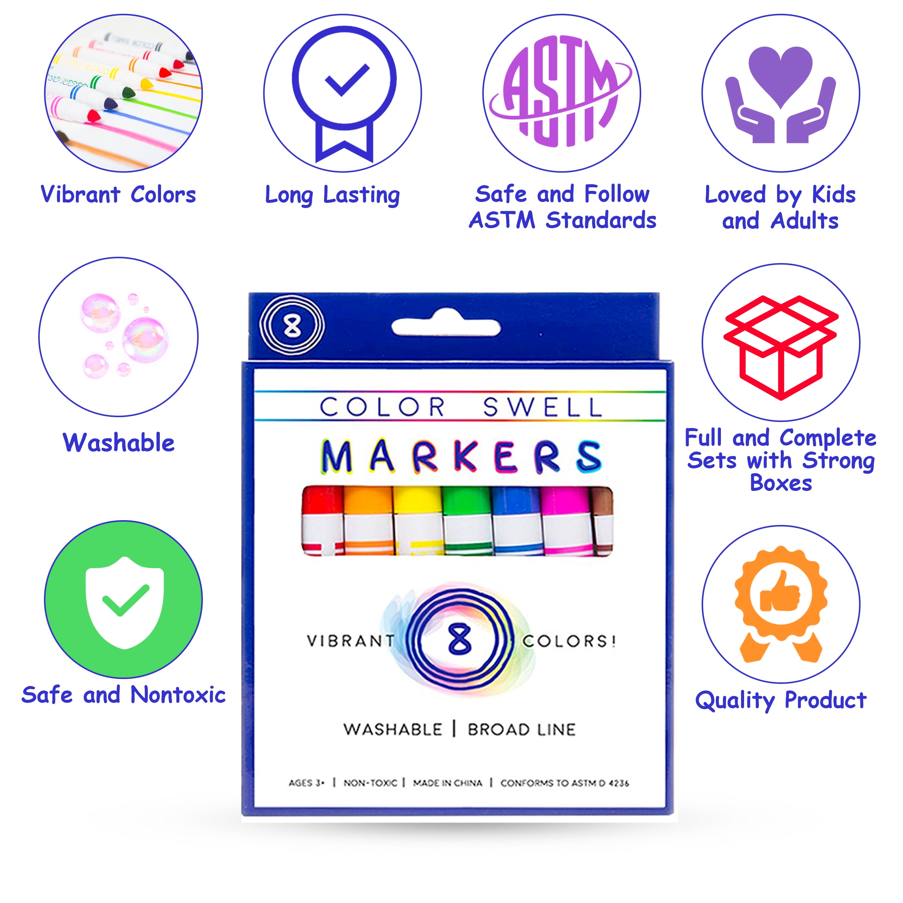 Color Swell Bulk Art Supplies 12 Packs of Broad Line Markers, Watercolors, and Wax Crayons