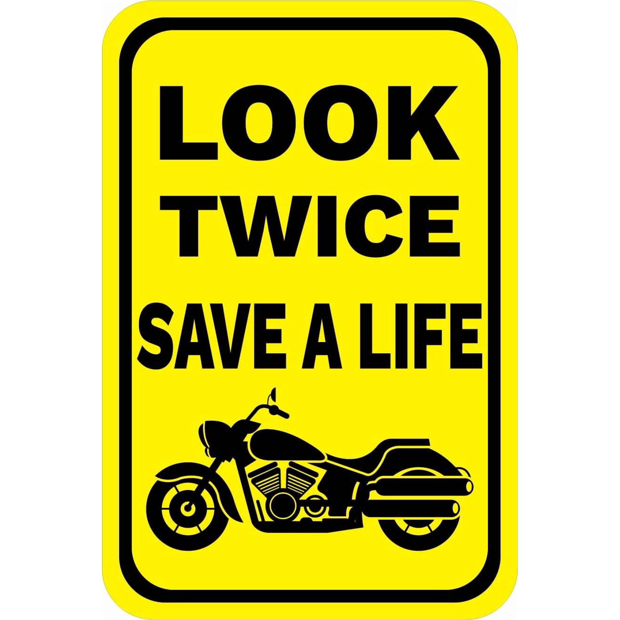 Look Twice Save A Life (Cruiser Motorcycle Image) Sign Neighborhood Metal Sign 8x12 Inch Notice Danger Warning Caution for Outdoor & Indoor