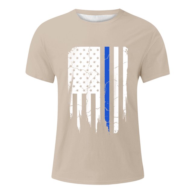 YDLCAFD T-Shirt Homme Jour de l'Indépendance Été Manches Courtes Haut Rayé Bleu Imprimé Drapeau Mode Style Décontracté de Rue