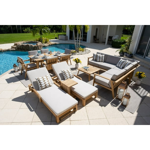 Laguna 14Piece Eucalyptus Wood Outdoor Patio Furniture Combination Set