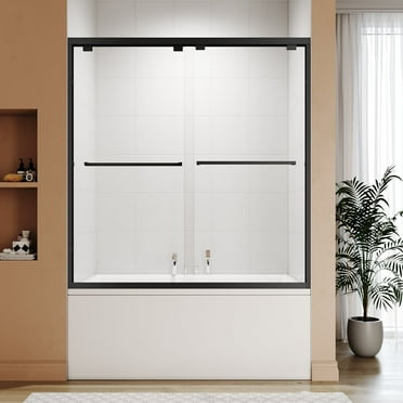 Sunny Shower 60 in. W x 62 in. H Matte Black Tub Shower Door with 1/4 in. Clear Glass