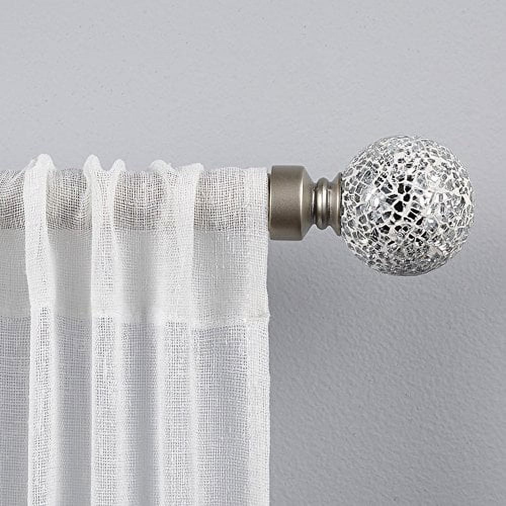 Exclusive Home White Mosaic 1" Curtain Rod and Coordinating Finial Set, Matte Silver, Adjustable 36"-72"