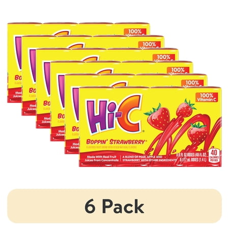 (6 pack) Hi-C Boppin' Strawberry Juice Drink Cartons, 6 fl oz, 8 Pack