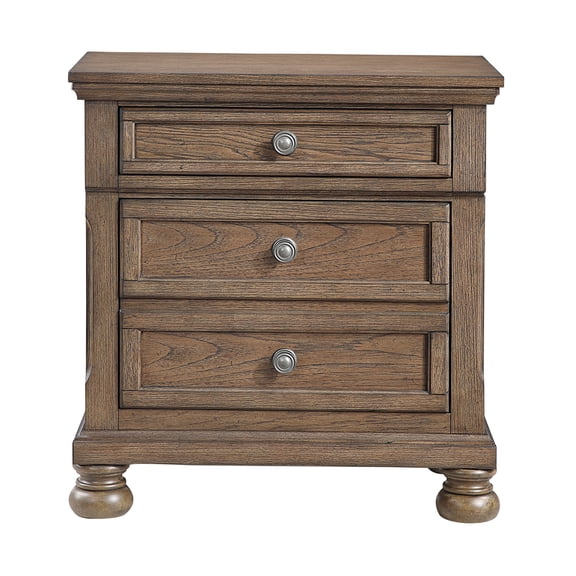 JERFIT Fully Assembled Nightstand with 3 Drawers, Antique Brown Bedside Table with Jewelry Tray, Traditional Wood Bedroom Furniture