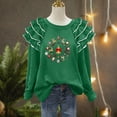 thumbnail image 5 of Yteetum Sweatshirt for Women Oversized Crewneck Merry Christmas Pleated Ruffle Trim Drop Shoulder Pullover Hoodless Sweatshirts Womens Casual Round Neck Loose Lantern Sleeve Xmas Holiday Sweatshirts, 5 of 7