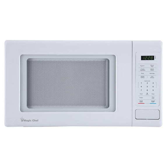 Open Box Magic Chef 0.9 Cubic Feet 900 Watt Stainless Microwave Oven, White