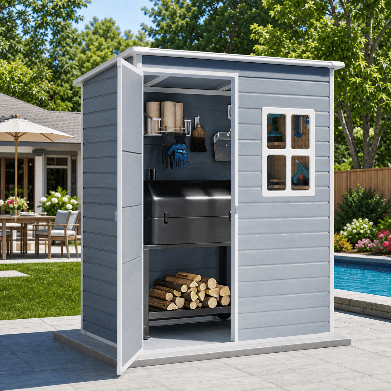 5 x 3 Ft Outdoor Storage Shed with Lockable Door, Weatherproof Resin Garden Shed with Floor & Ventilation for Patio, Lawn, Gray